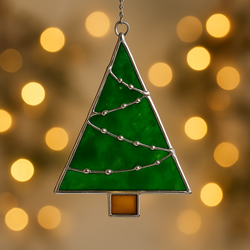 Stained Glass Christmas Tree Decoration – Dark Green Handmade Glass Ornament