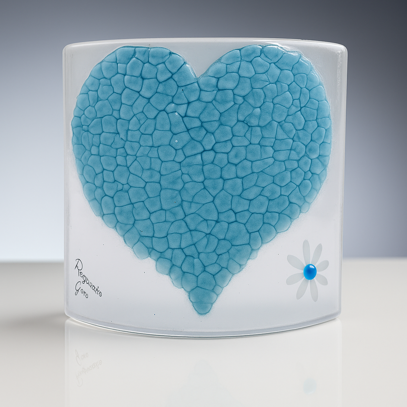 Glass Curve – Heart Shape in Blue (Handmade Decorative Ornament)
