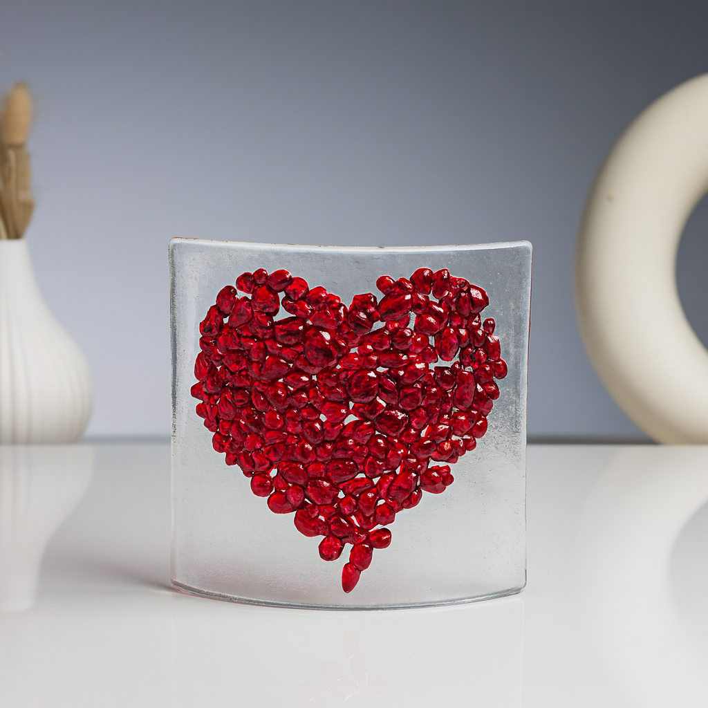 Glass Curve – Heart Shape in Red (Handmade Decorative Ornament)