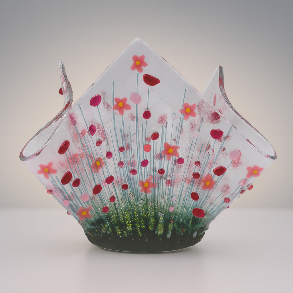 Handmade Fused Glass Small Tealight Holder – Blooming Design