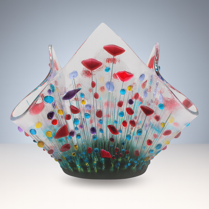 Handmade Fused Glass Small Tealight Holder – Wildflower Design