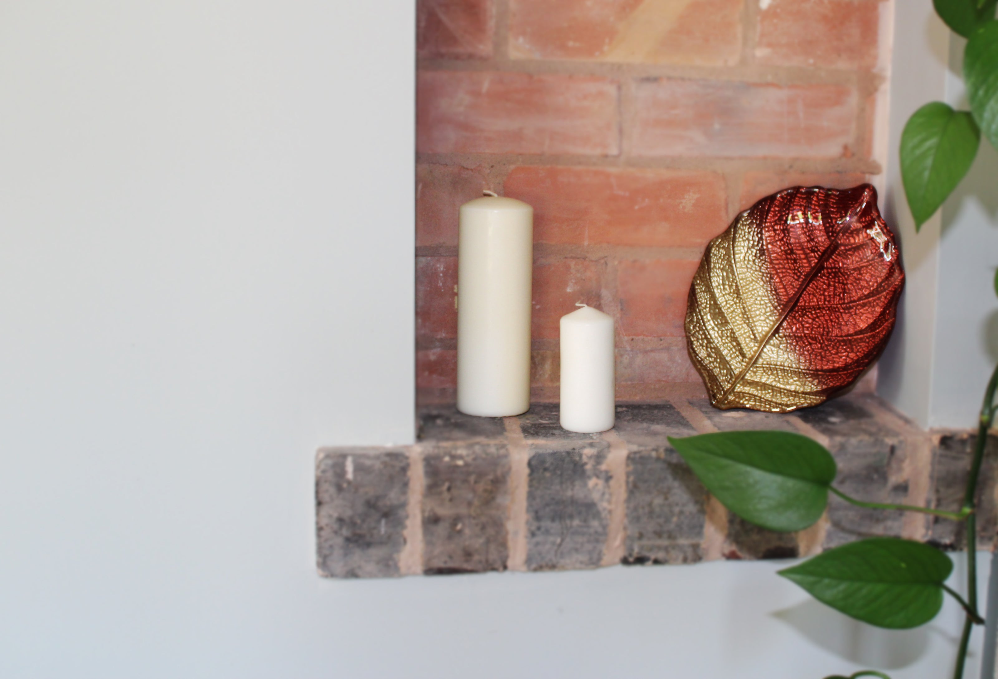 Glass Plate - Leaf Design - Brown & Gold