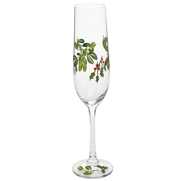 My Favourite Glass Xmas Mistletoe & Berry Flute