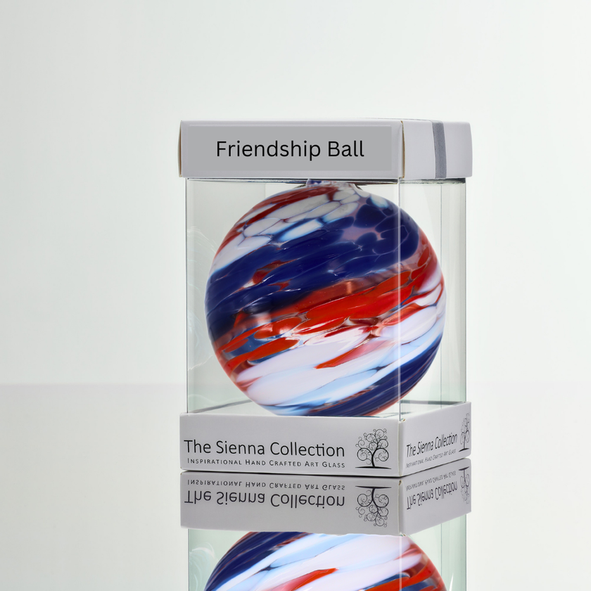 10cm Friendship Ball – Red, White & Blue (Handmade Glass Keepsake)