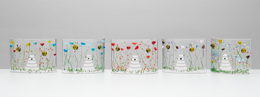 Fused Glass Curve – Bumble Bee & Poppy Design (Handmade)