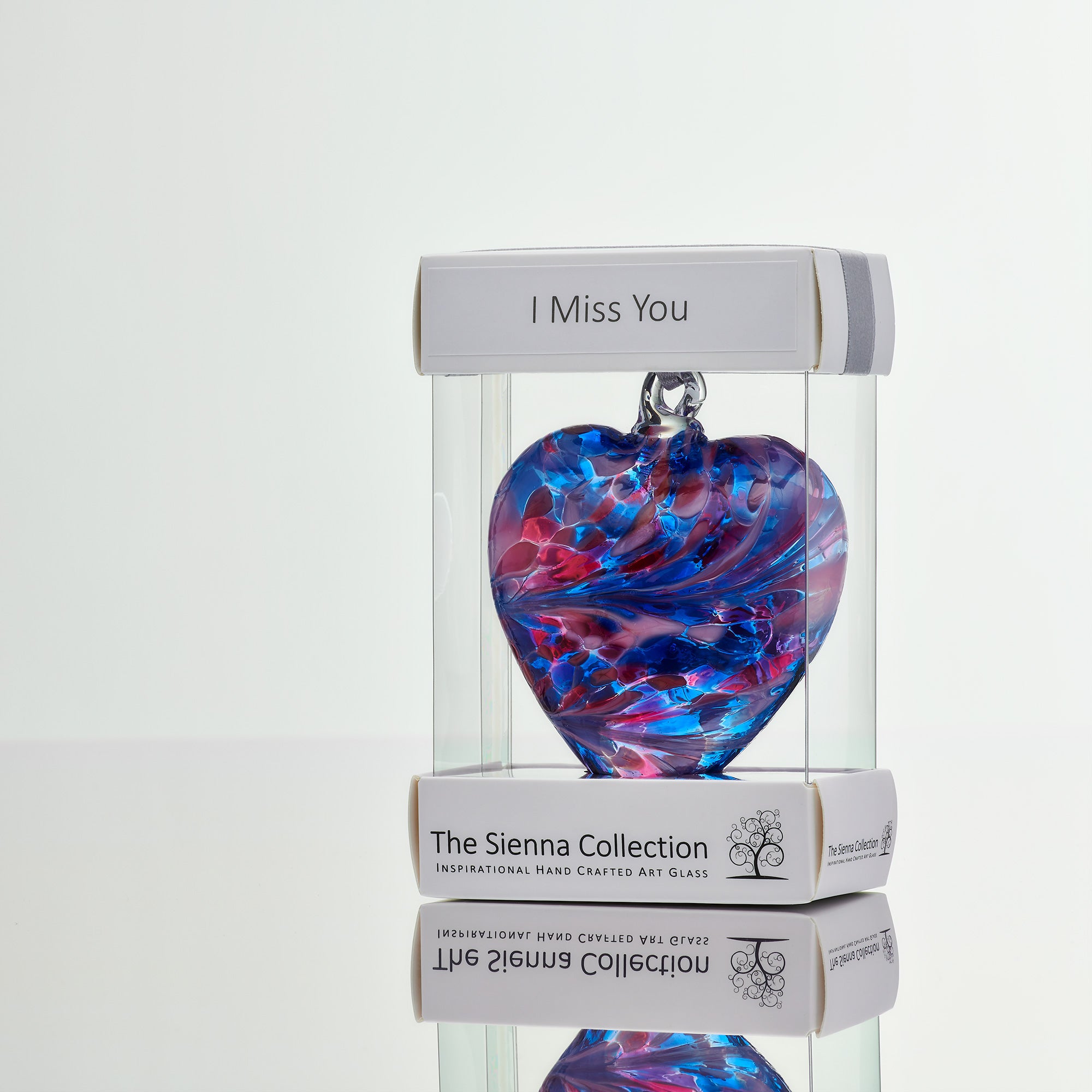8cm Friendship Heart – I Miss You (Blue & Pink, Handmade Glass Keepsake)