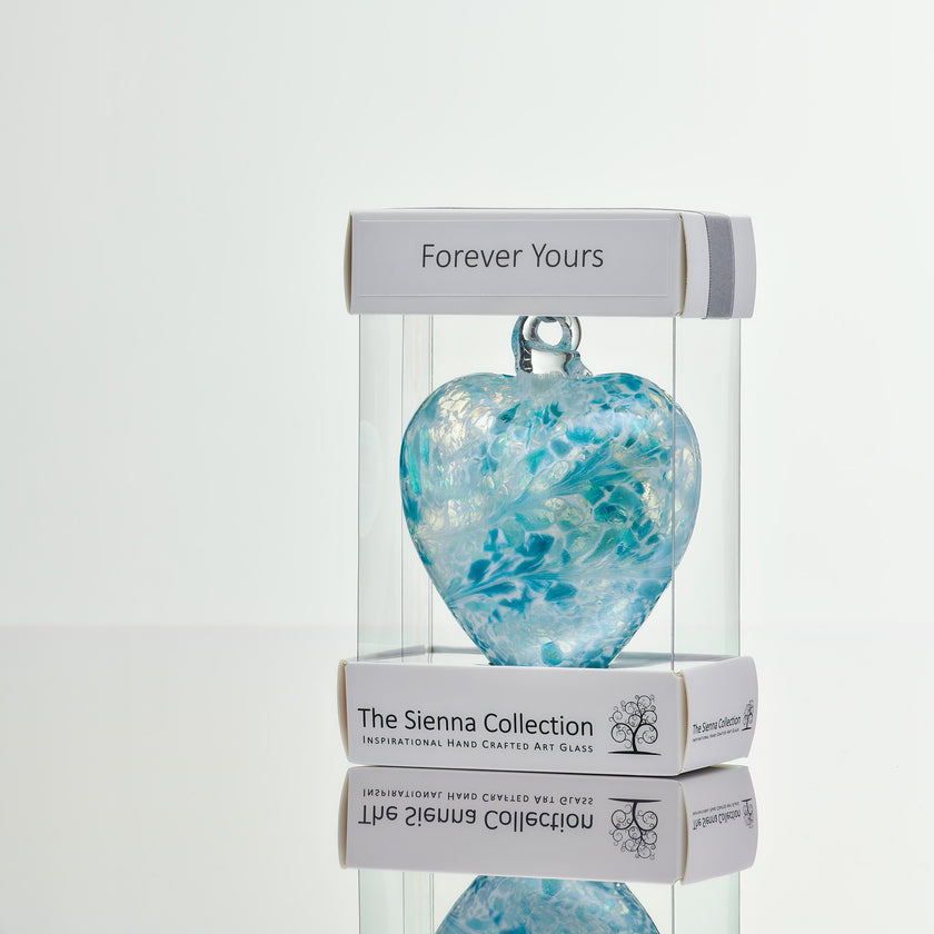 8cm Friendship Heart – Forever Yours (Pastel Blue, Handmade Glass Keepsake)