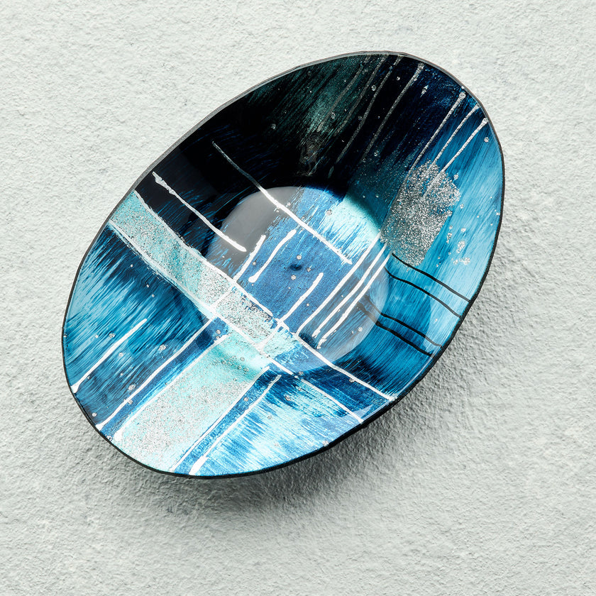Oval Glass Bowl – Piazza Blue (Handmade Decorative Centrepiece)
