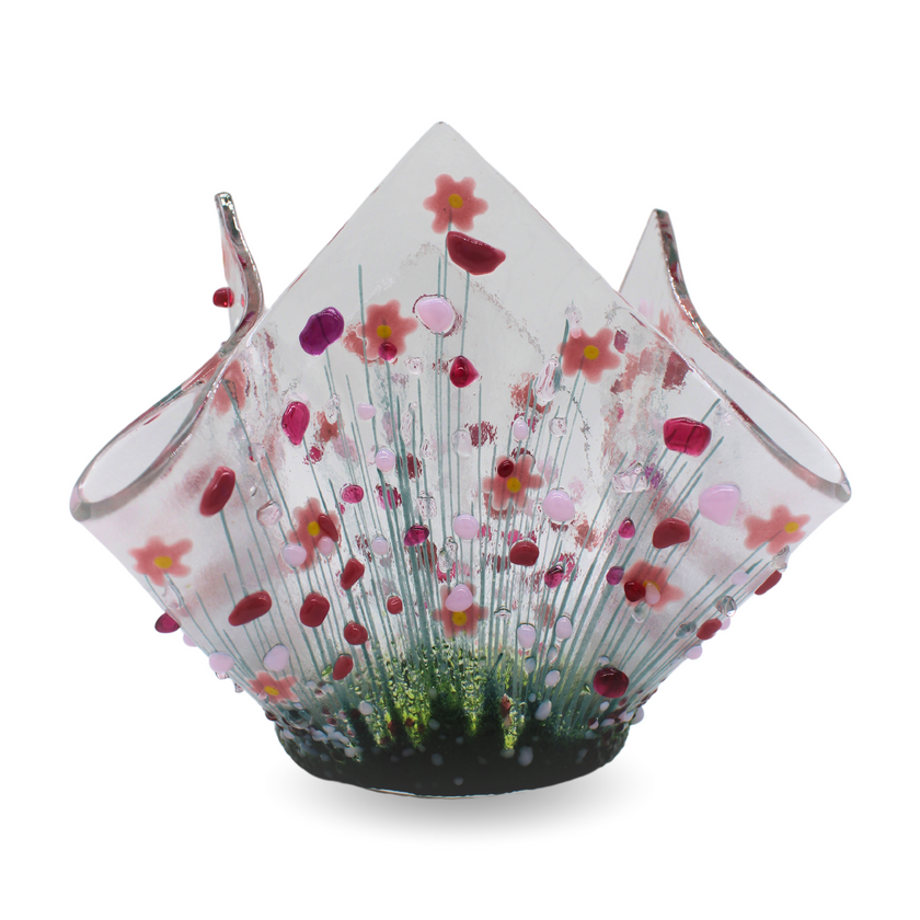 Handmade Fused Glass Small Tealight Holder – Blooming Design