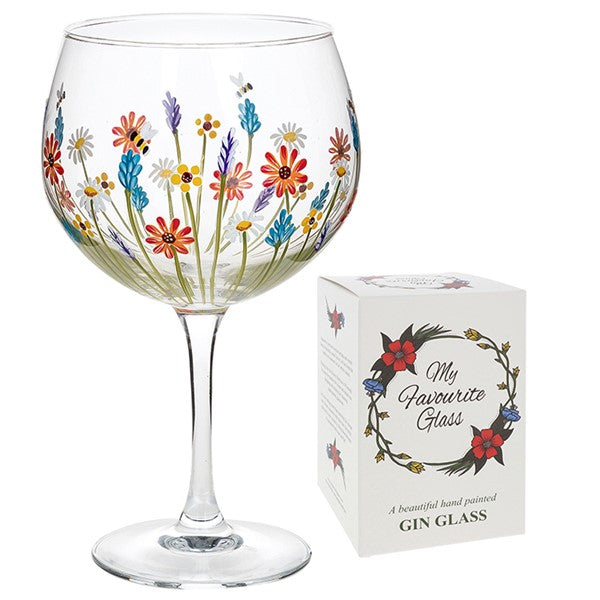 Hand painted Gin Glass - Daisy Meadow