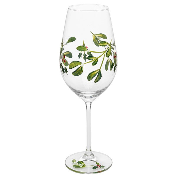 My Favourite Glass Xmas Mistletoe & Berry Wine Glass