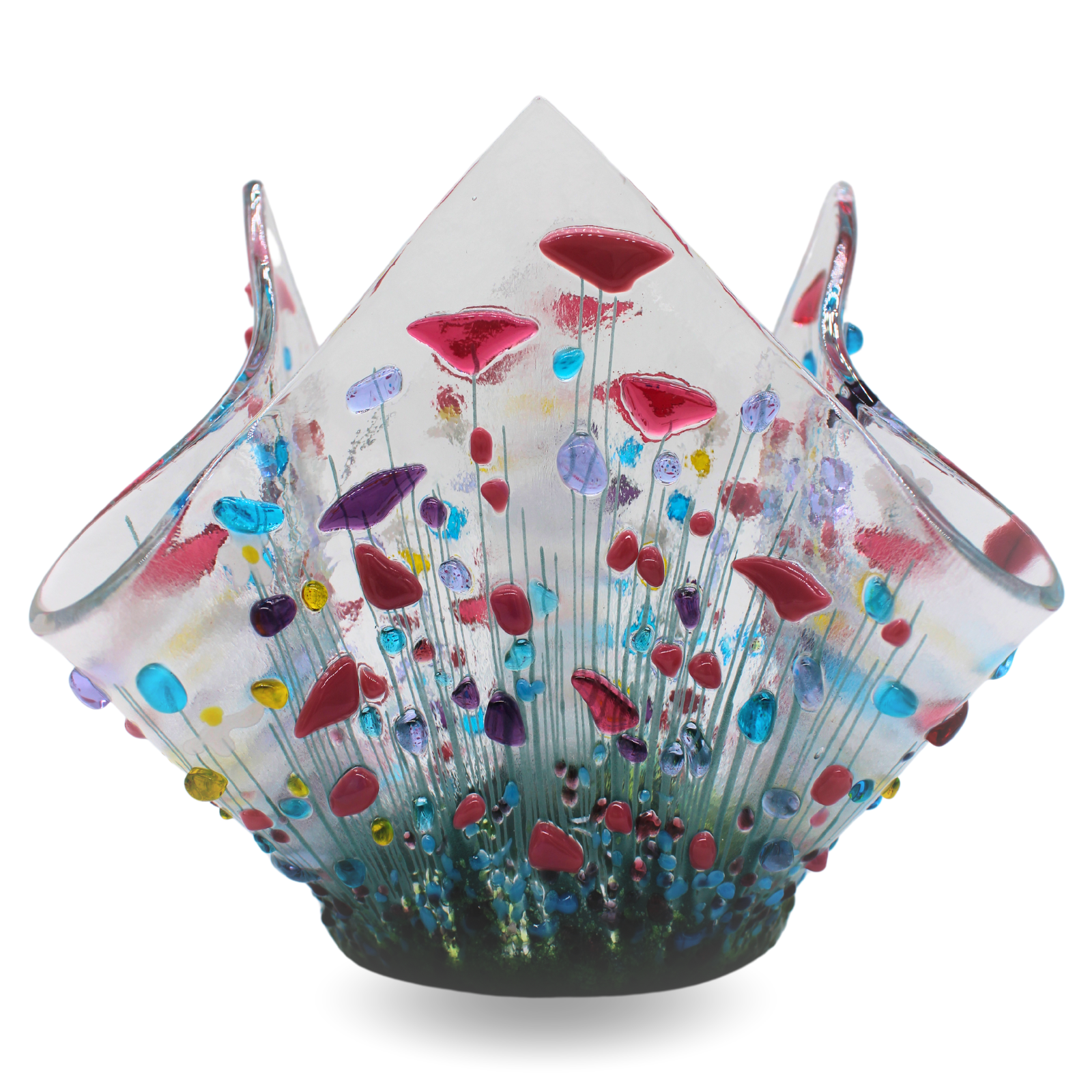 Handmade Fused Glass Small Tealight Holder – Wildflower Design