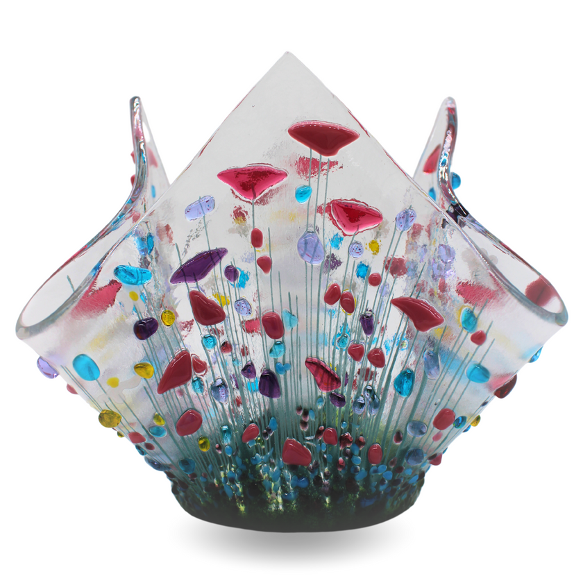 Handmade Fused Glass Small Tealight Holder – Wildflower Design