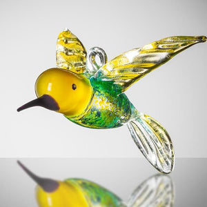 Large Hanging Bird - Humming Bird - Yellow & Blue - Aspire Art Glass