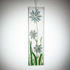 Hanging Decorative Flower Plaque - White - Aspire Art Glass