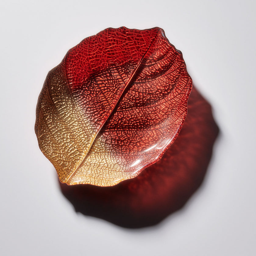 Glass Plate - Leaf Design - Brown & Gold