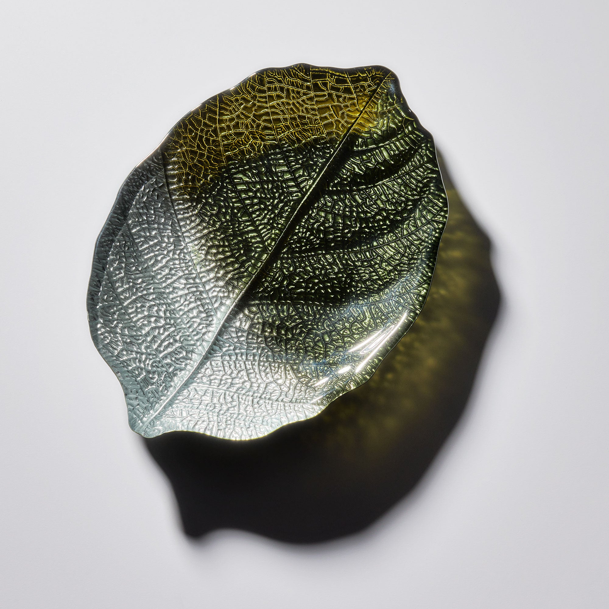 Glass Plate - Leaf Design - Green & Silver