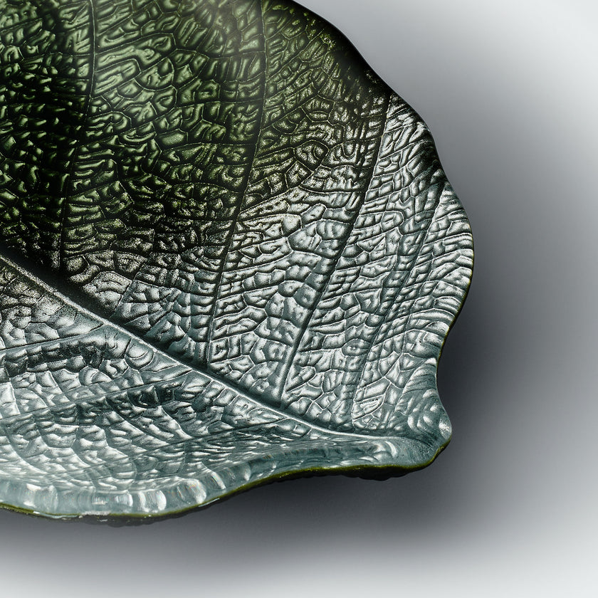 Glass Plate - Leaf Design - Green & Silver