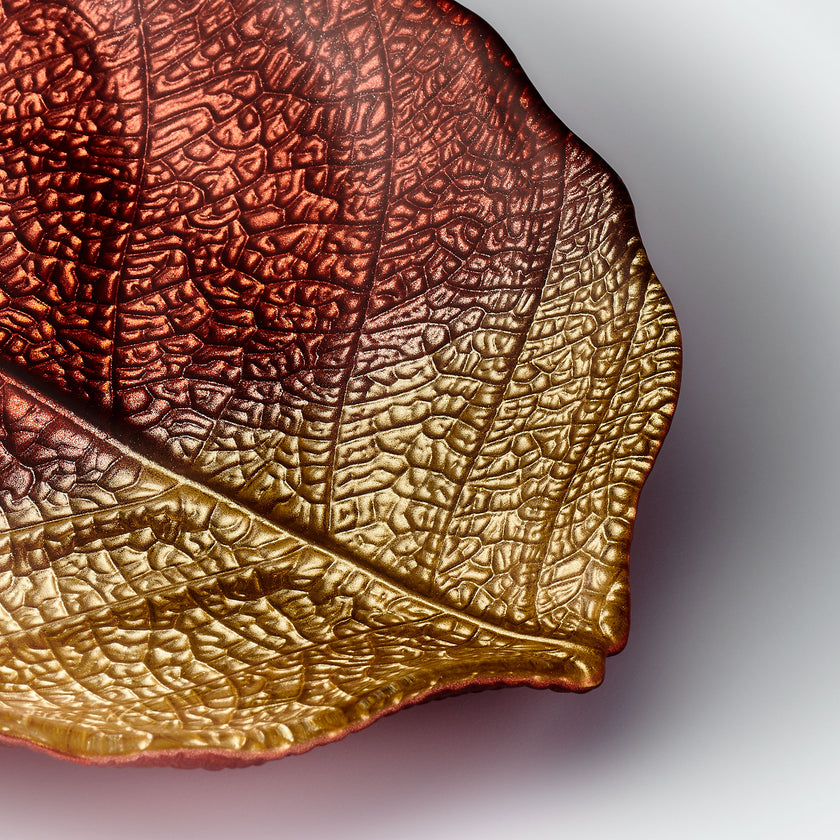 Glass Plate - Leaf Design - Brown & Gold