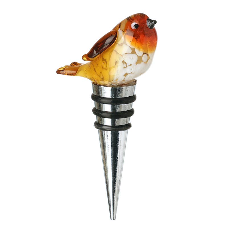 Glass Robin Bottle Stopper | Christmas Wine Bottle Topper Gift