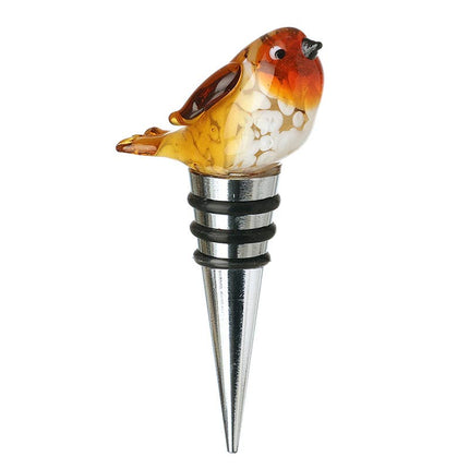 Glass Robin Bottle Stopper | Christmas Wine Bottle Topper Gift