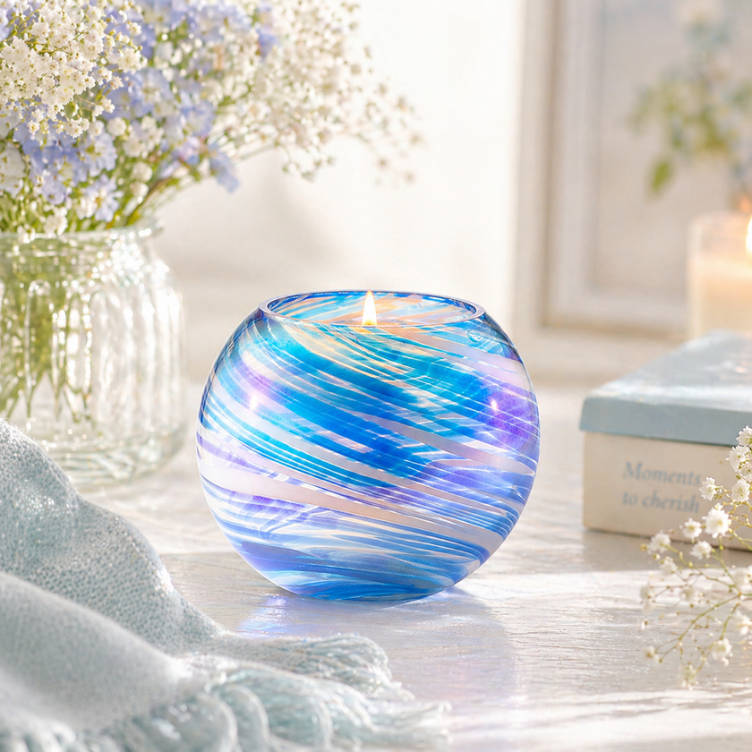 Blown Glass Tealight Holder - Blue
