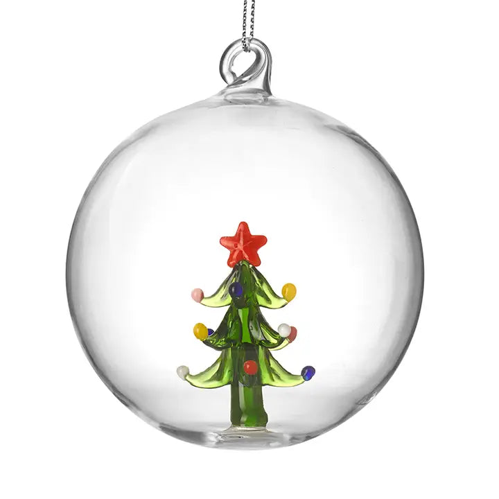Glass Colourful Christmas Tree in Globe Hanging Decoration (Full Globe)| Handmade Festive Ornament