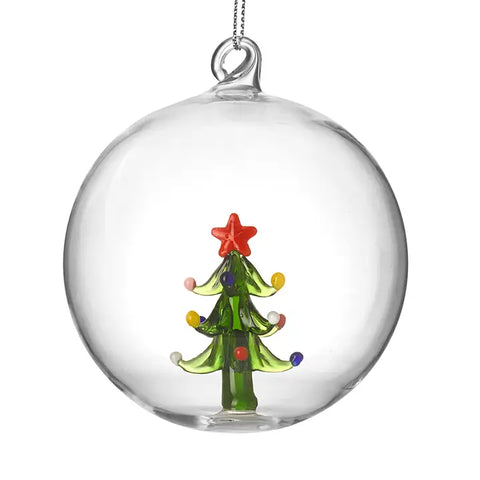 Glass Colourful Christmas Tree in Globe Hanging Decoration (Full Globe)| Handmade Festive Ornament