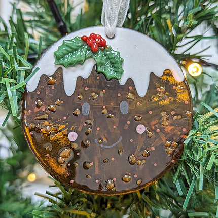 Handmade Fused Glass - Christmas Tree Ornament - Pudding