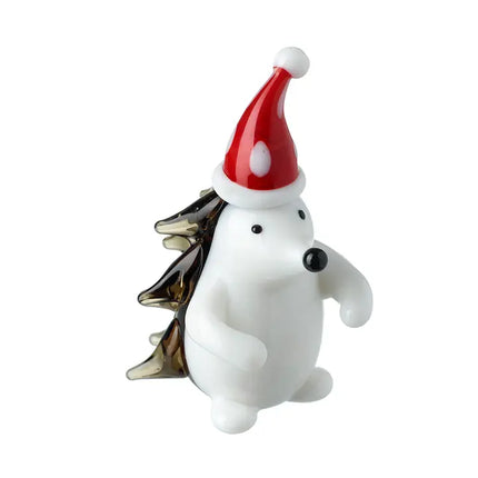Glass Hedgehog with Santa Hat | Handcrafted Christmas Ornament