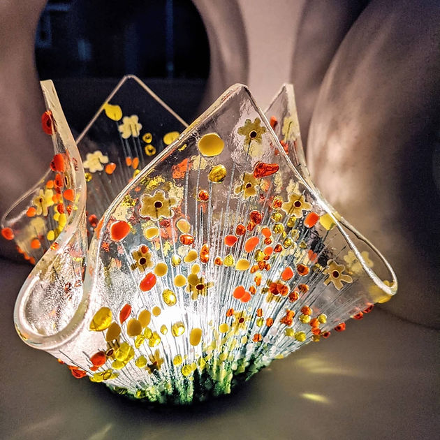Handmade Fused Glass Small Tealight Holder – Daffodil Design