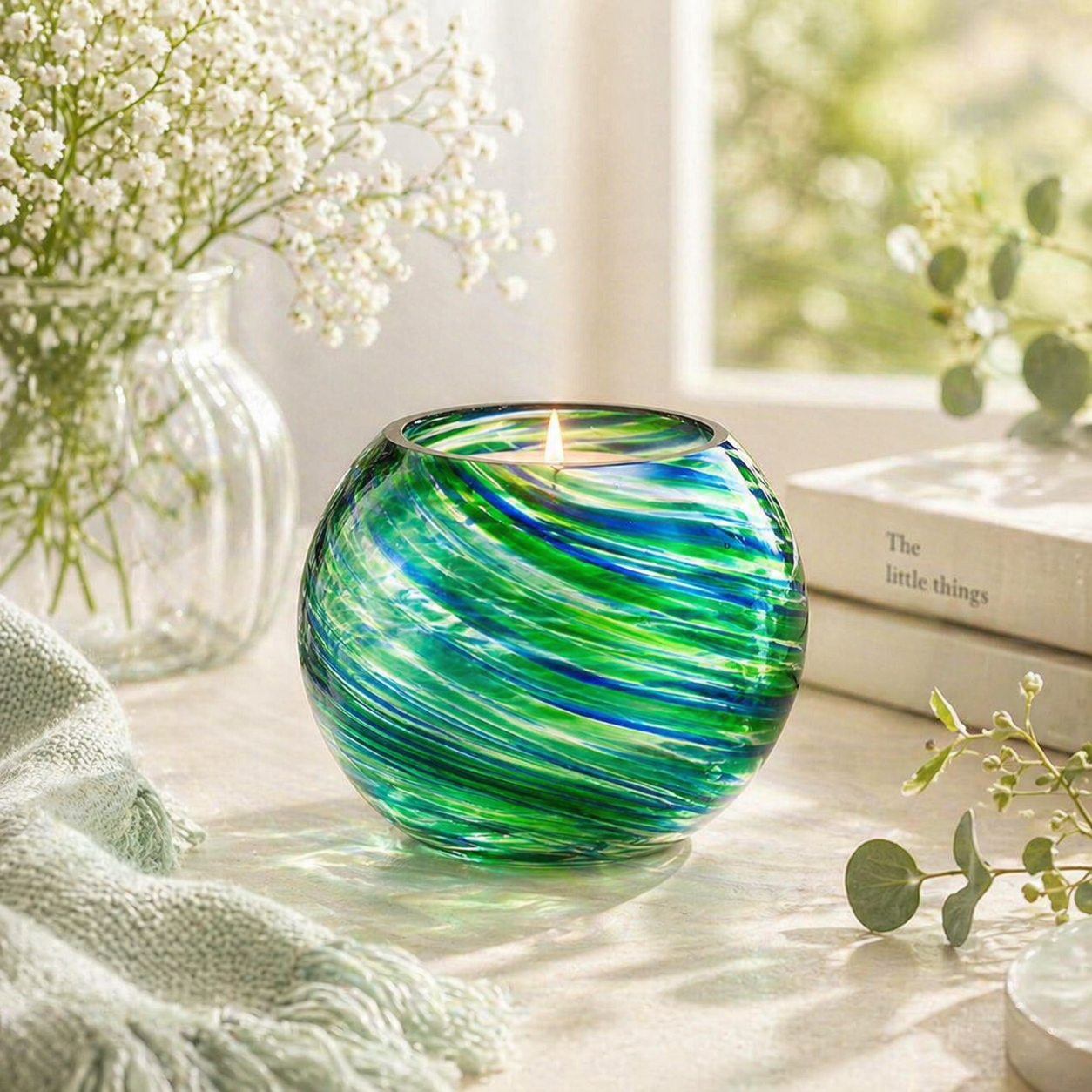 Blown Glass Tealight Holder - Green