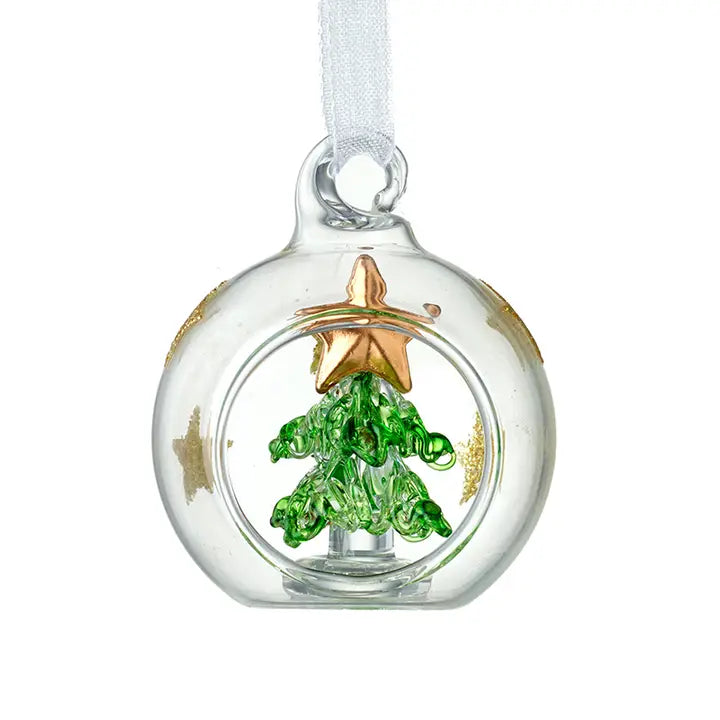 Glass Christmas Tree in Globe with Gold Star Hanging Decoration | Handcrafted Festive Ornament