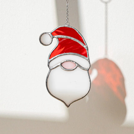 Stained Glass Santa Hanging Decoration – Handmade Red and White Christmas Ornament