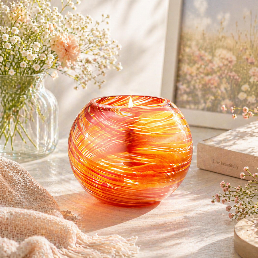 Blown Glass Tealight Holder - Red