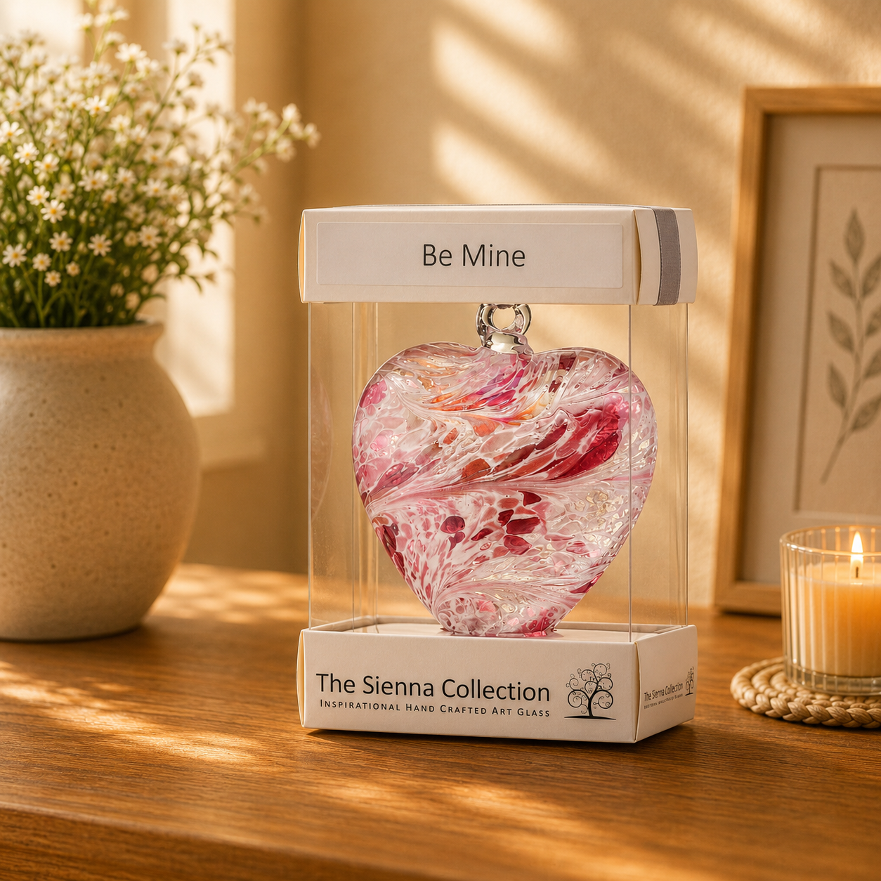 8cm Friendship Heart – Be Mine (Pastel Pink, Handmade Glass Keepsake)