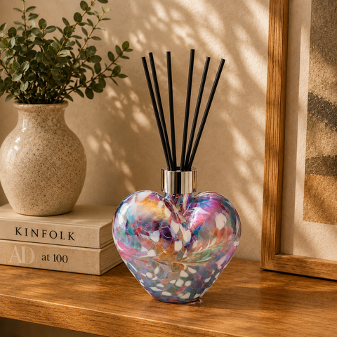 Blue & Pink Heart Reed Diffuser – Handcrafted Glass Bottle (No Oil)