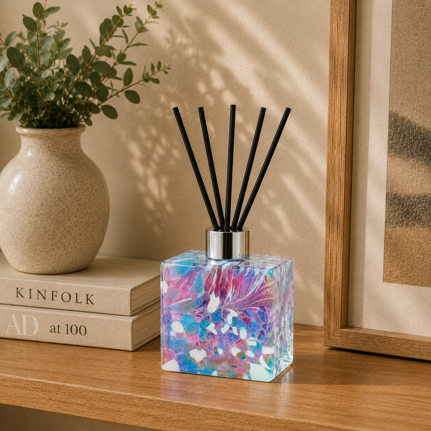 Blue & Pink Square Reed Diffuser – Handcrafted Glass Bottle (No Oil)