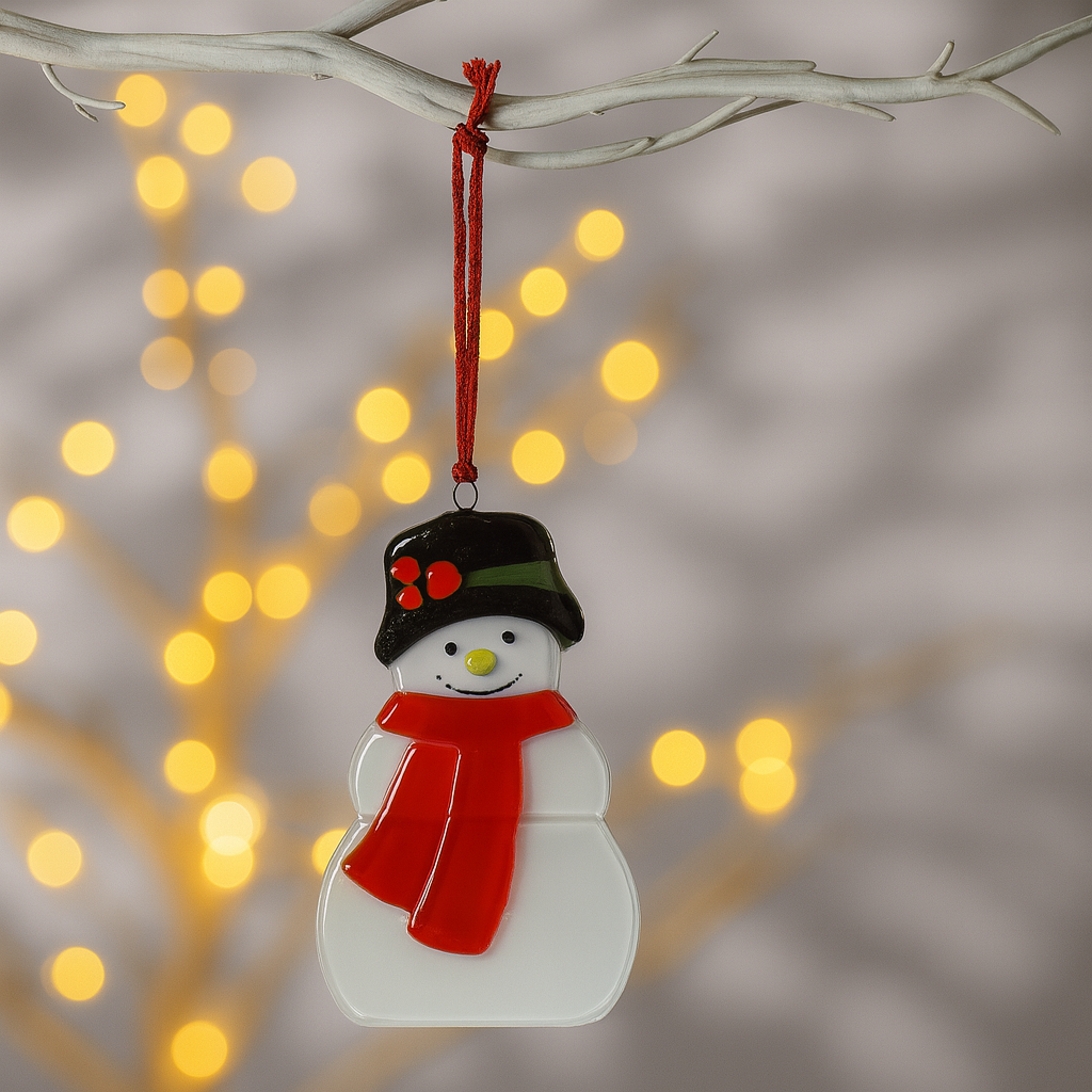 Fused Glass Christmas Tree Ornament - Snowman