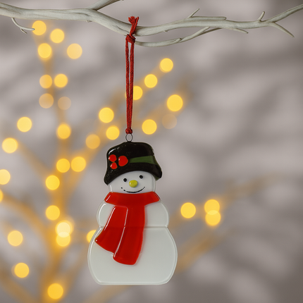 Fused Glass Christmas Tree Ornament - Snowman