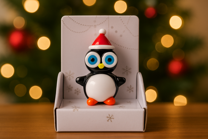 Mini Glass Penguin with Santa Hat