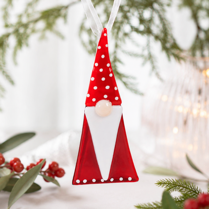 Glass Father Christmas Hanging Decoration: Red / Spotty