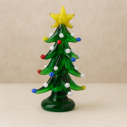 Handmade Miniature Glass Christmas Tree Ornament with Star – 6.5 cm