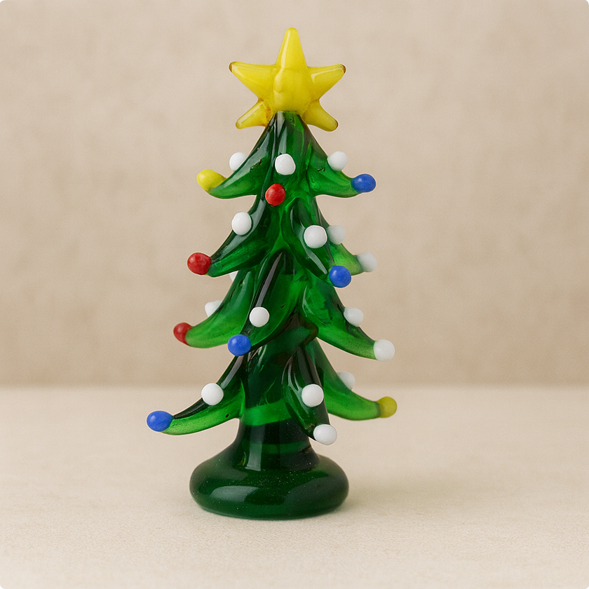 Handmade Miniature Glass Christmas Tree Ornament with Star – 6.5 cm