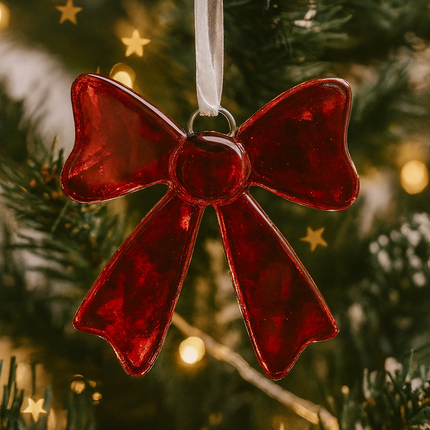 Fused Glass Red Bow Decoration | Handmade in North Wales by Pam Peters Designs