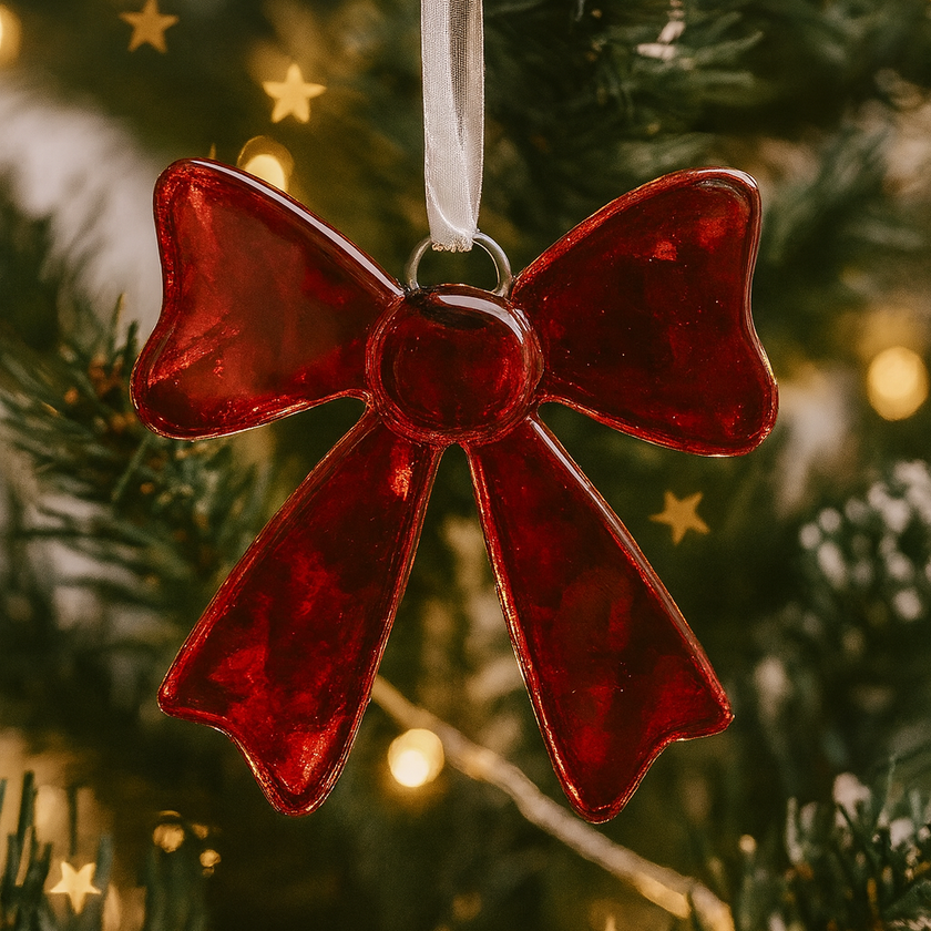 Fused Glass Red Bow Decoration | Handmade in North Wales by Pam Peters Designs