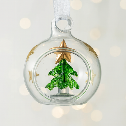 Glass Christmas Tree in Globe with Gold Star Hanging Decoration | Handcrafted Festive Ornament