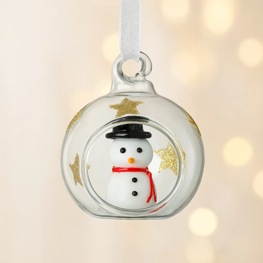 Glass Snowman in Globe Hanging Decoration | Handcrafted Christmas Ornament