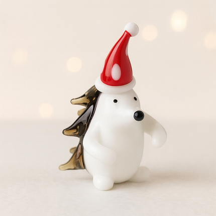 Glass Hedgehog with Santa Hat | Handcrafted Christmas Ornament