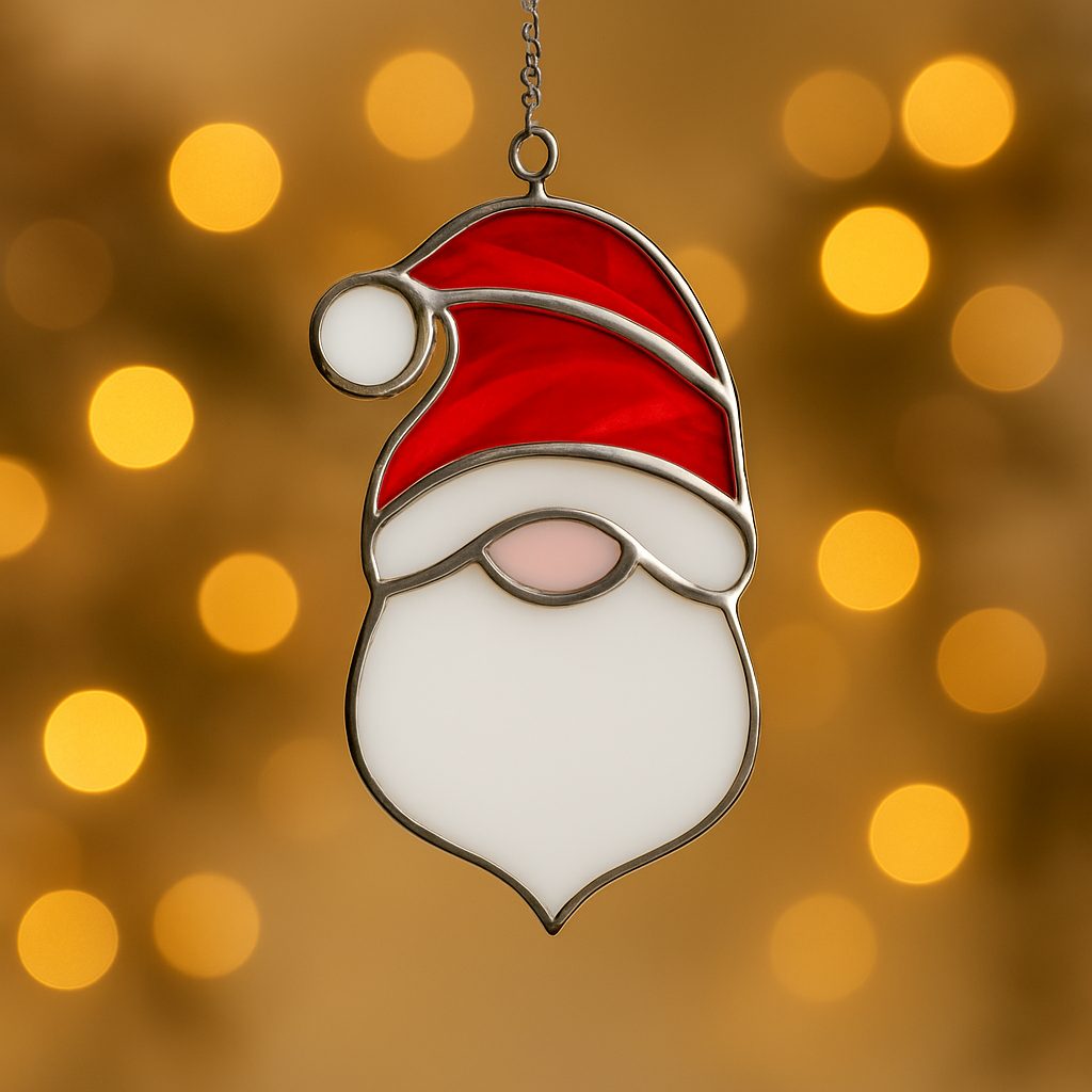 Stained Glass Santa Hanging Decoration – Handmade Red and White Christmas Ornament